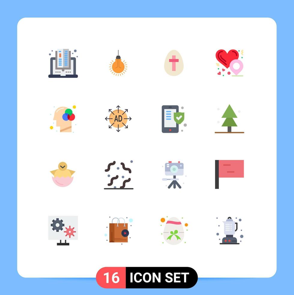 Pacote de cores planas de 16 interfaces de usuário de sinais e símbolos modernos da mente humana sugestão de localização de amor pacote editável de sinal de amor de elementos de design de vetores criativos