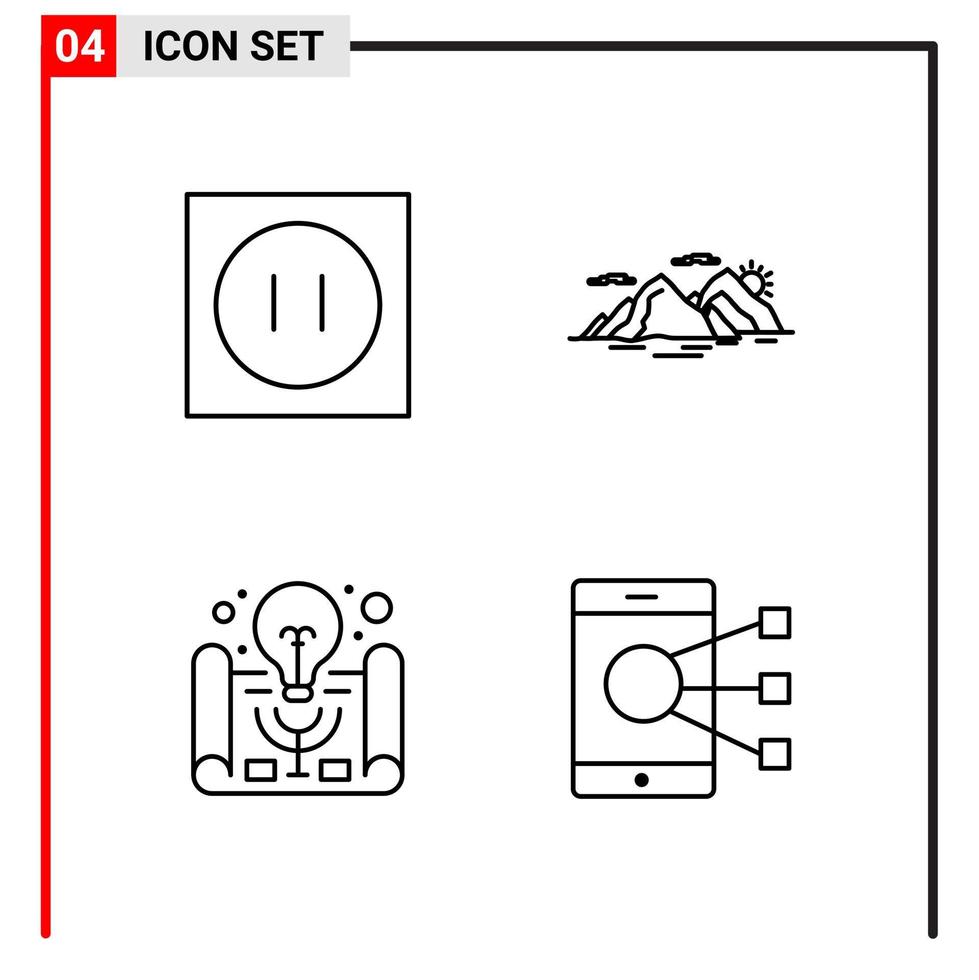 4 ícones gerais para impressão de design de site e aplicativos móveis 4 sinais de símbolos de contorno isolados no fundo branco 4 pacote de ícones vetor