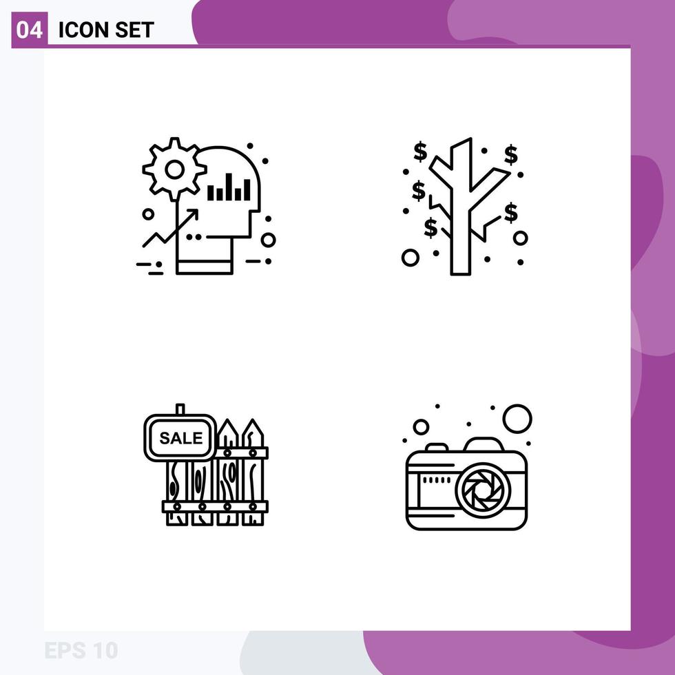 grupo de 4 sinais e símbolos de cores planas de linha preenchida para venda de investimento de produto de madeira cerebral elementos de design de vetores editáveis