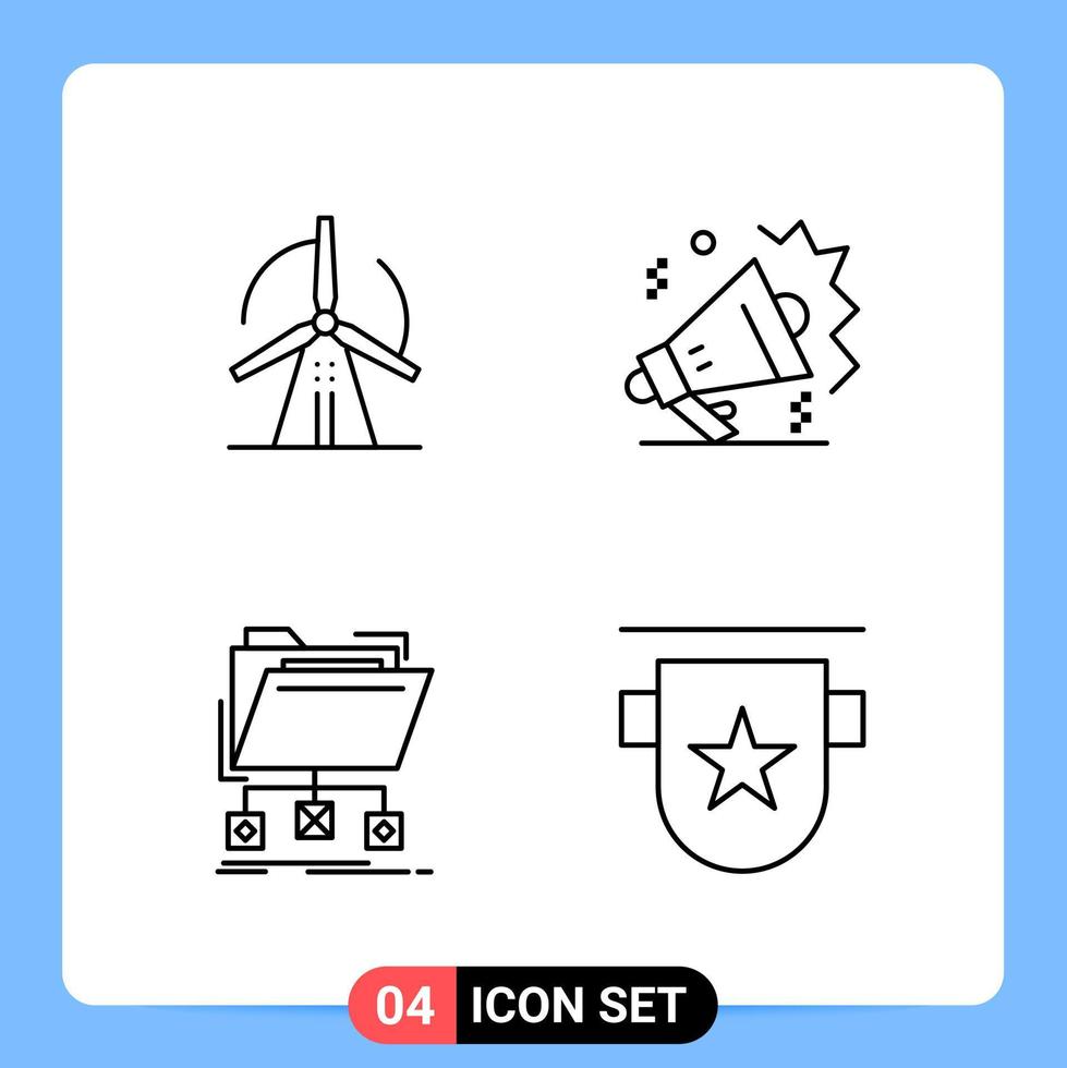 Símbolos de contorno do pacote de ícones pretos de 4 linhas para aplicativos móveis isolados no conjunto de 4 ícones de fundo branco vetor