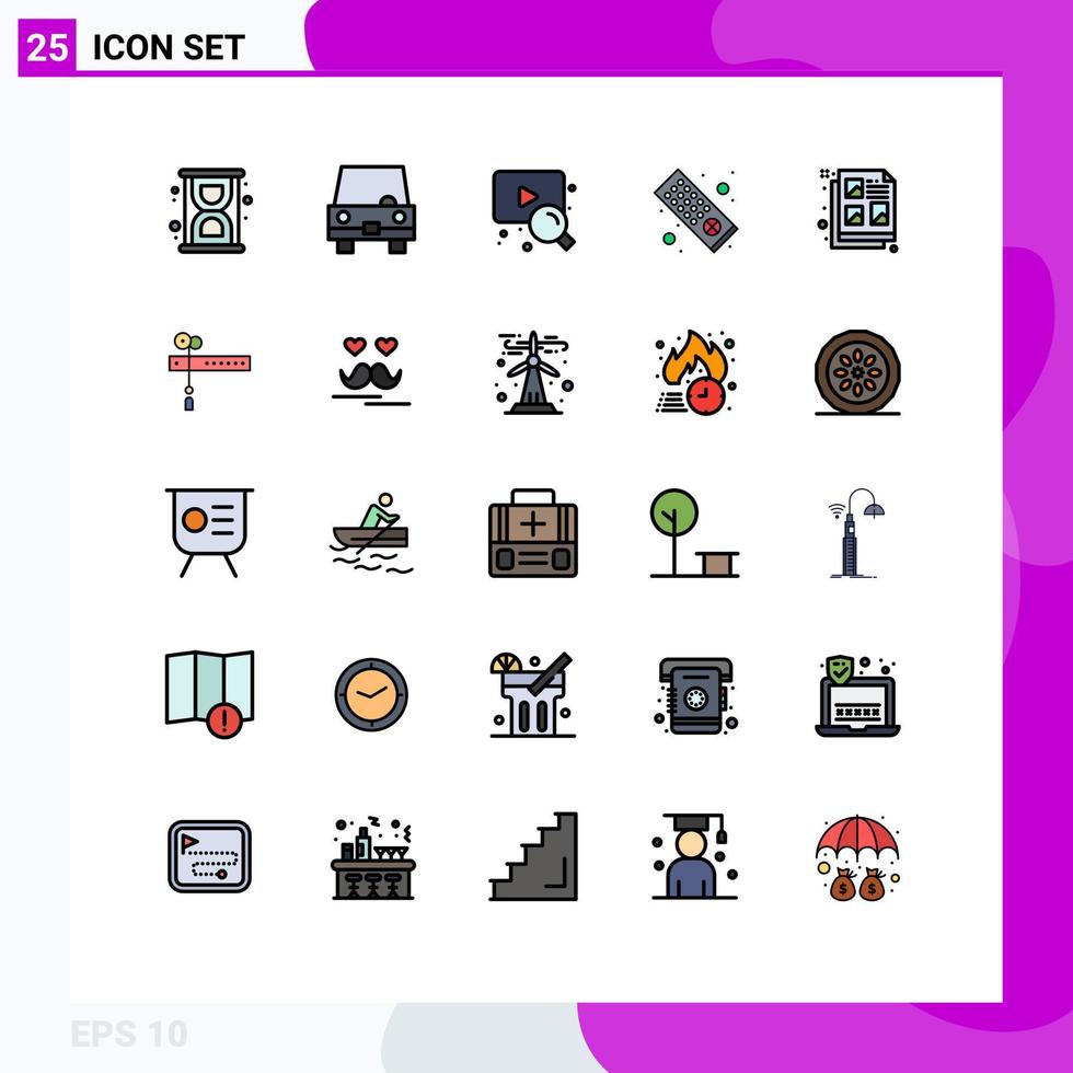 25 cores planas de linha cheia de vetores temáticos e símbolos editáveis de elementos de design de vetores editáveis de controle remoto criativo da web