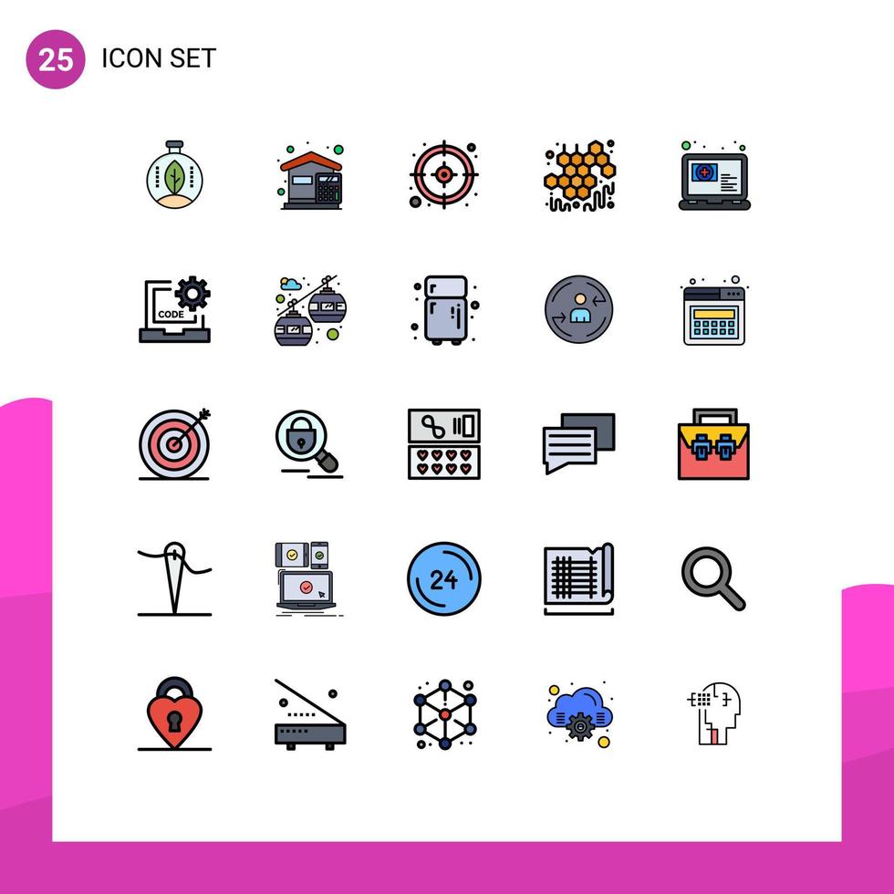 pacote de interface do usuário de 25 cores planas de linha preenchida básica de elementos de design de vetores editáveis de outono doce de casa viscosa on-line