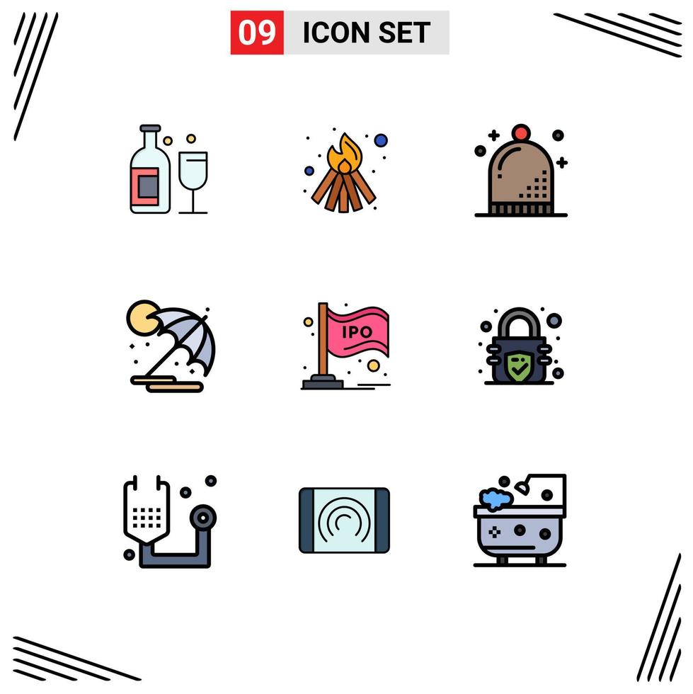 pacote de ícones vetoriais de estoque de 9 sinais e símbolos de linha para evento de férias de mercado guarda-chuva elementos de design de vetores editáveis de verão