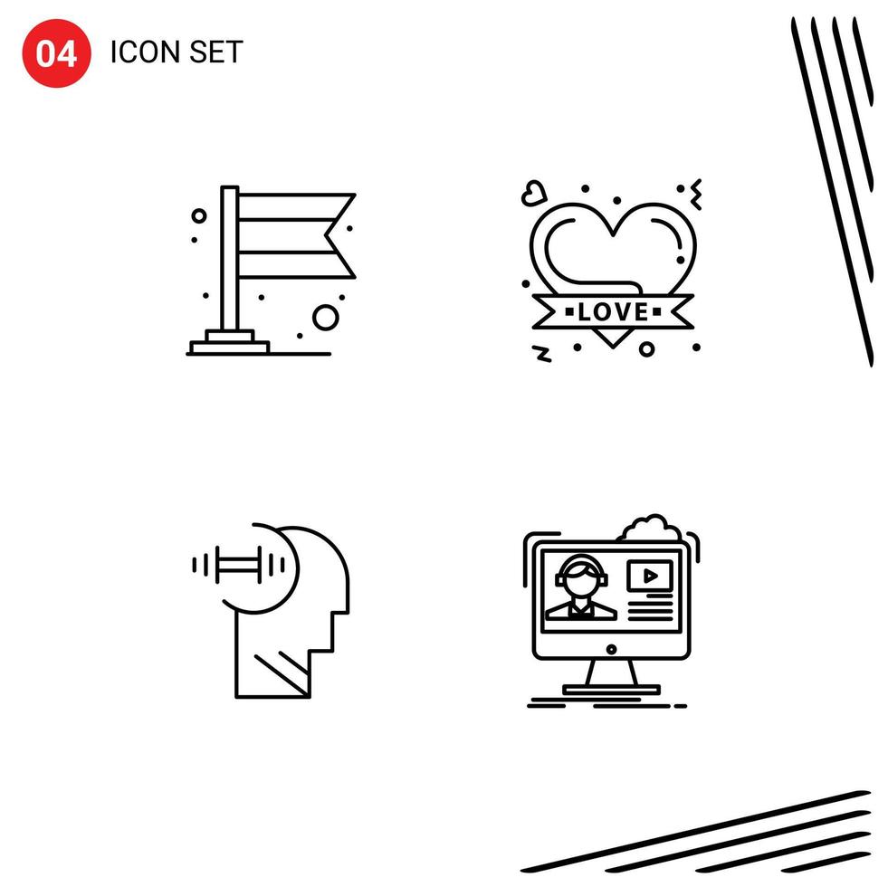 conjunto de 4 sinais de símbolos de ícones de interface do usuário modernos para banner crachá de daubbell tutoriais de coração romântico elementos de design de vetores editáveis