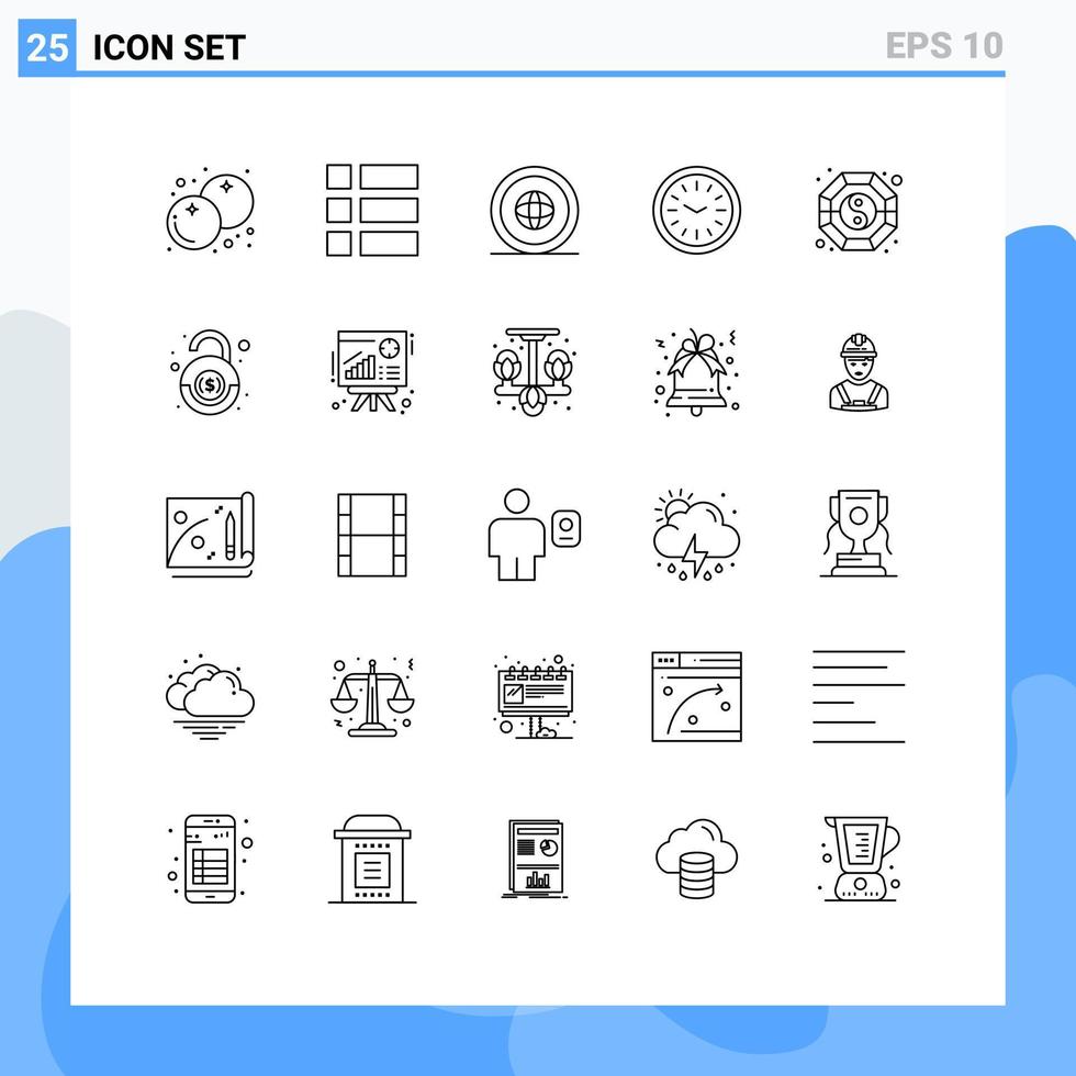 25 linhas temáticas de vetores e símbolos editáveis de elementos de design de vetores editáveis de localização de parede de país de tempo shui