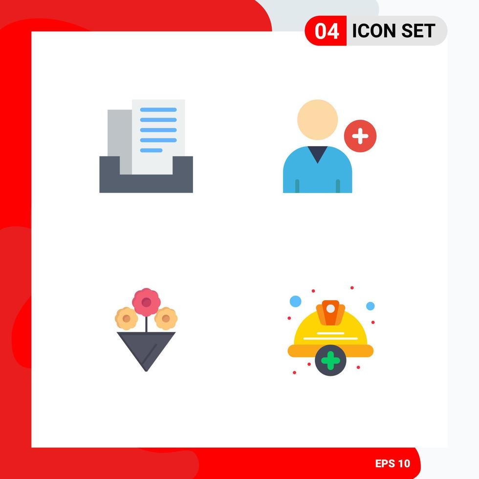 pacote de interface de usuário de 4 ícones planos básicos de tampa de e-mail siga elementos de design de vetores editáveis de capacete de flor