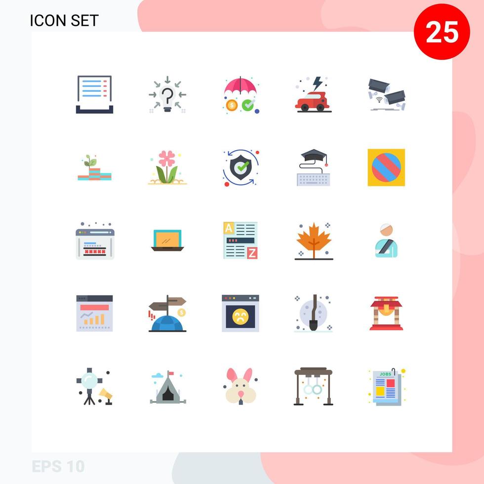 pacote de interface do usuário de 25 cores planas básicas de elementos de design de vetores editáveis de proteção de dia de sugestão verde cctv