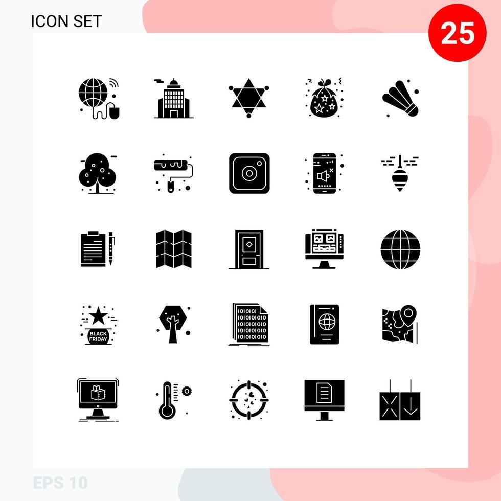 25 ícones criativos, sinais e símbolos modernos de feriados de jogos figuram elementos de design de vetores editáveis de nascimento de presente