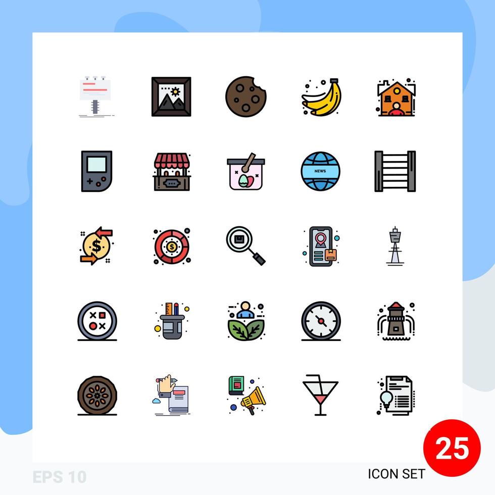 conjunto de 25 sinais de símbolos de ícones de interface do usuário modernos para frutas, alimentos, viagem, bananas, bebida, elementos de design de vetores editáveis