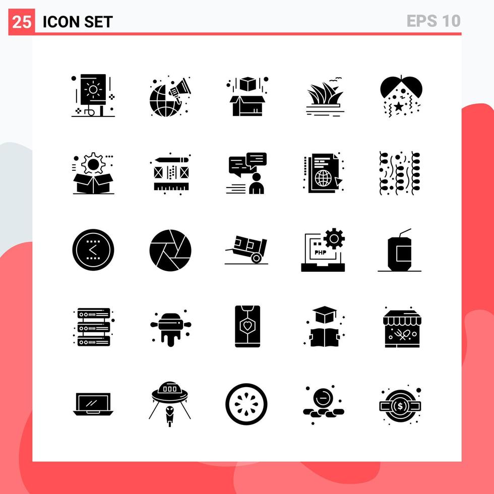 coleção de 25 ícones vetoriais em símbolos de glifos modernos de estilo sólido para web e sinal de ícone sólido móvel isolado em fundo branco 25 ícones vetor