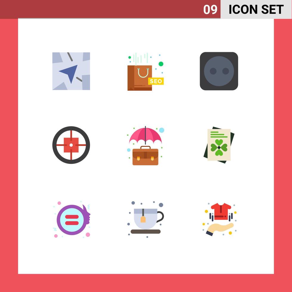 pacote de 9 sinais e símbolos modernos de cores planas para mídia de impressão na web, como elementos de design de vetores editáveis militares de destino de bolsa de caixa
