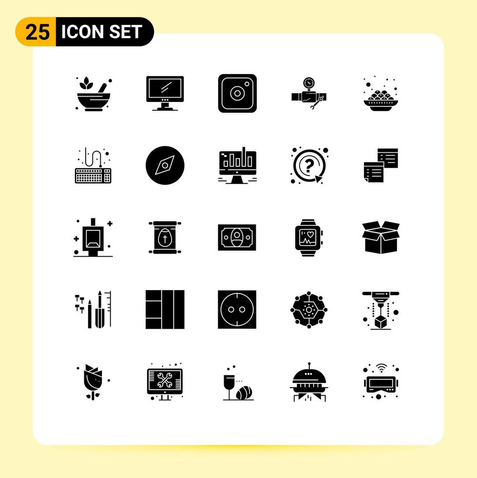 25 ícones criativos sinais modernos e símbolos de elementos de design de vetores editáveis de tubo de construção de pc de reparo de bolo