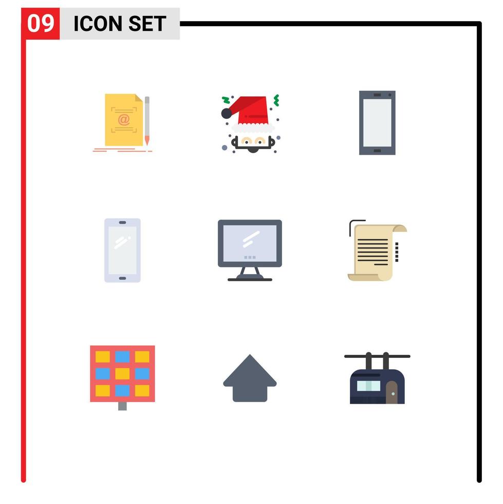 conjunto moderno de 9 cores planas e símbolos, como elementos de design de vetores editáveis móveis do dispositivo computador santa iphone