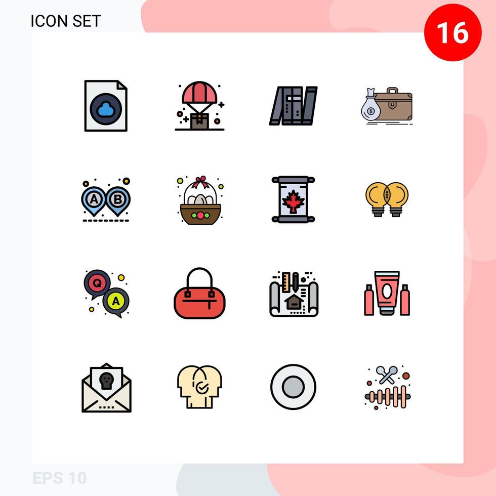 pacote de 16 sinais e símbolos modernos de linhas cheias de cores planas para mídia impressa na web, como portfólio, caso de negócios artificiais, elementos de design de vetores criativos editáveis militares