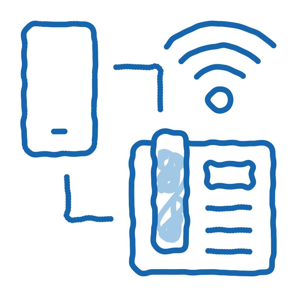 ícone de doodle de conexão wi-fi de smartphone e telefone residencial ilustração desenhada à mão vetor