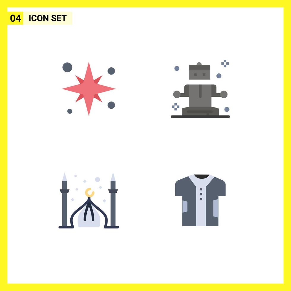 conjunto de ícones planos de interface móvel de 4 pictogramas de férias masjid praia relaxante lua elementos de design de vetores editáveis