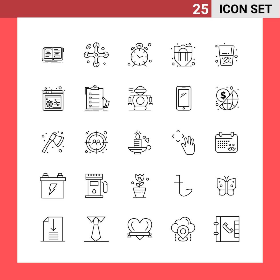 25 símbolos de contorno de estilo de linha de pacote de ícones em sinais simples de fundo branco para design geral vetor