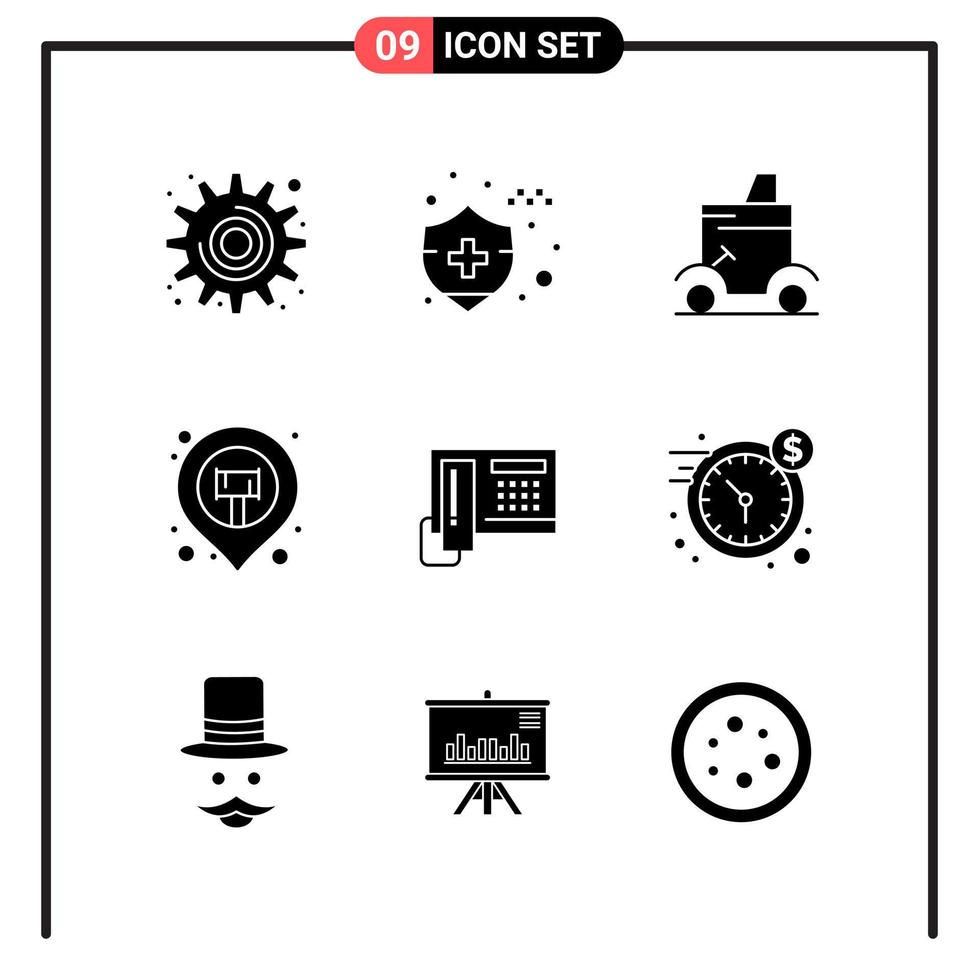 conjunto de 9 ícones de estilo sólido para símbolos de glifos da web e móveis para impressão de sinais de ícone sólido isolados no conjunto de 9 ícones de fundo branco vetor