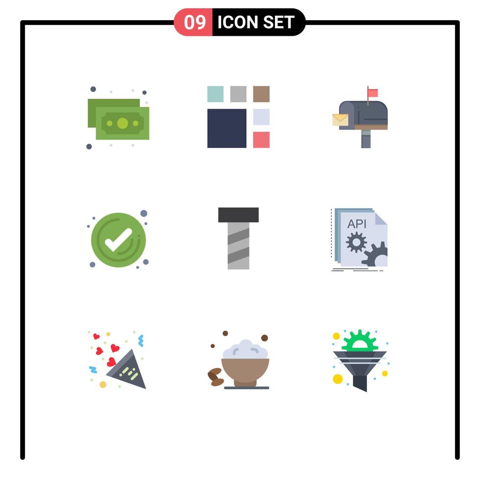 pacote de interface do usuário de 9 cores planas básicas de elementos de design de vetores editáveis de gerenciamento de verificação de caixa de parafuso api