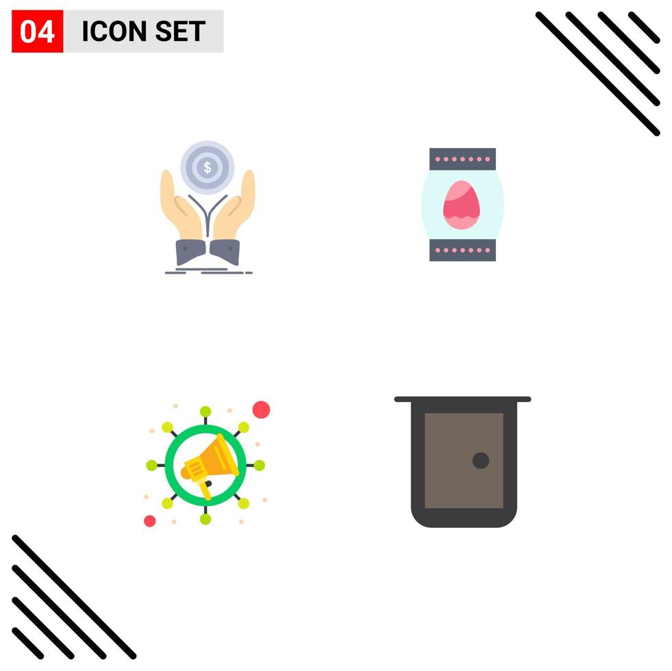 conjunto moderno de pictograma de 4 ícones planos de garrafa de dólar de marketing de moeda elementos de design de vetores editáveis virais