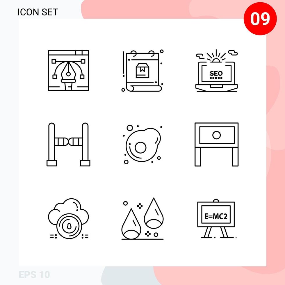 pacote vetorial de 9 ícones em pacote de esboço criativo de estilo de linha isolado em fundo branco para web e celular vetor