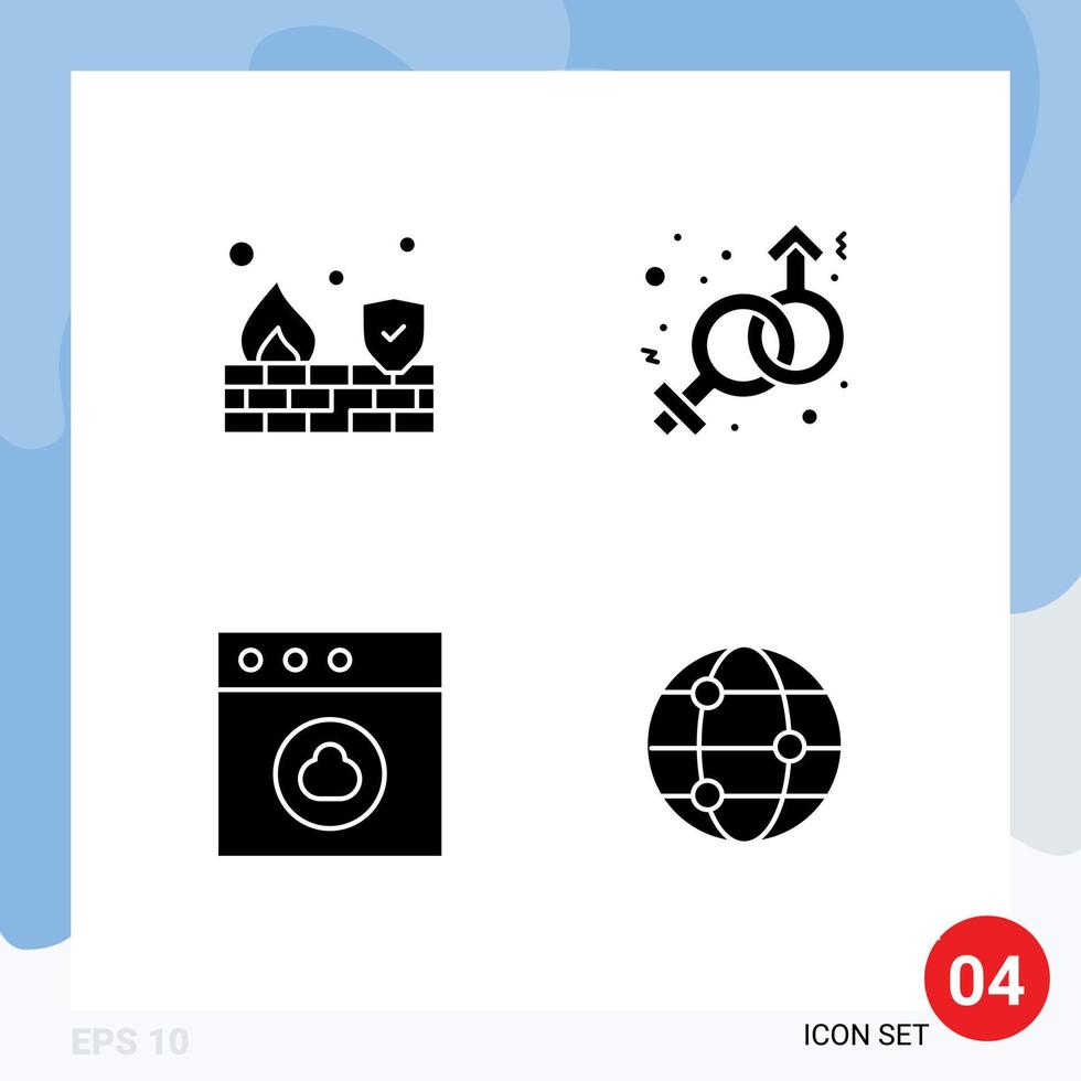 4 ícones criativos sinais modernos e símbolos de elementos de design vetoriais editáveis de parede de nuvem de fogo globo masculino vetor