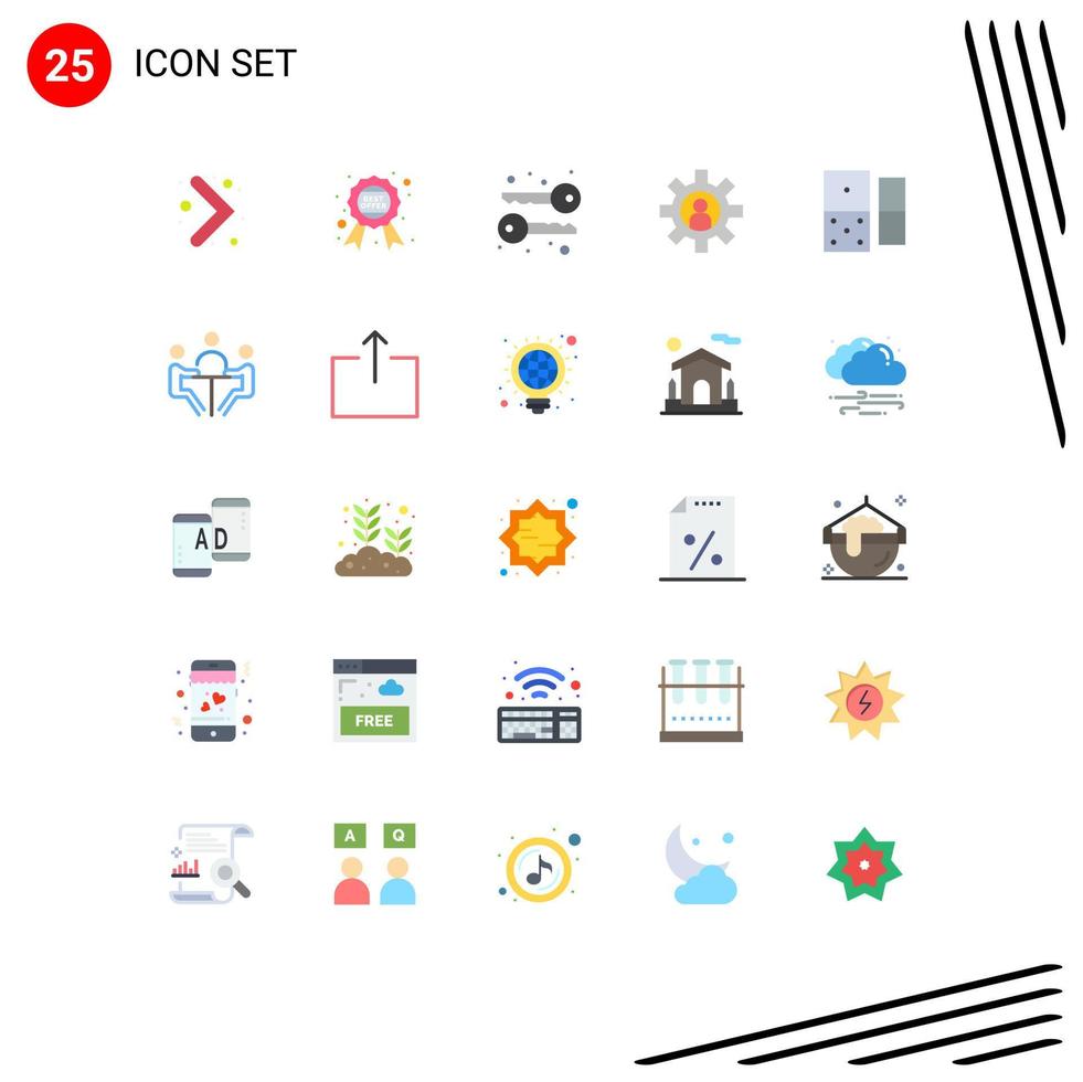 conjunto de cores planas de interface móvel de 25 pictogramas de dominó, suporte gráfico de cassino, elementos de design de vetores editáveis para funcionários