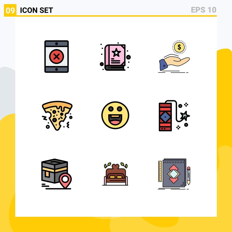 conjunto de 9 sinais de símbolos de ícones de interface do usuário modernos para celebração, motivação, finanças, pizza feliz, elementos de design de vetores editáveis