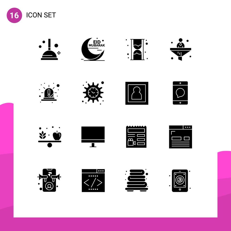 grupo de 16 sinais e símbolos de glifos sólidos para elementos de design de vetores editáveis de negócios de filtro de vidro financeiro de emergência