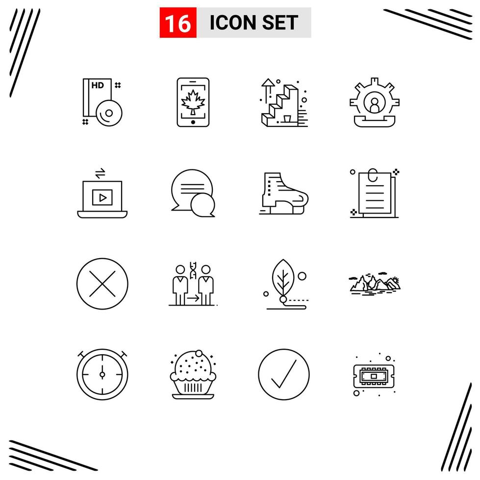 conjunto de 16 sinais de símbolos de ícones de interface do usuário modernos para folha de telefone portátil ajuda a comunicação elementos de design de vetores editáveis