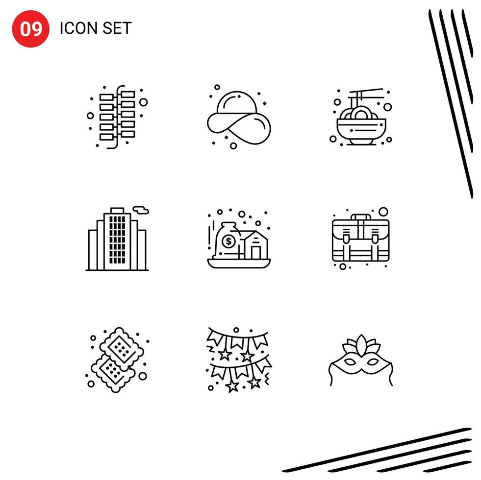 grupo de 9 contornos modernos definidos para elementos de design de vetores editáveis de construção real da china