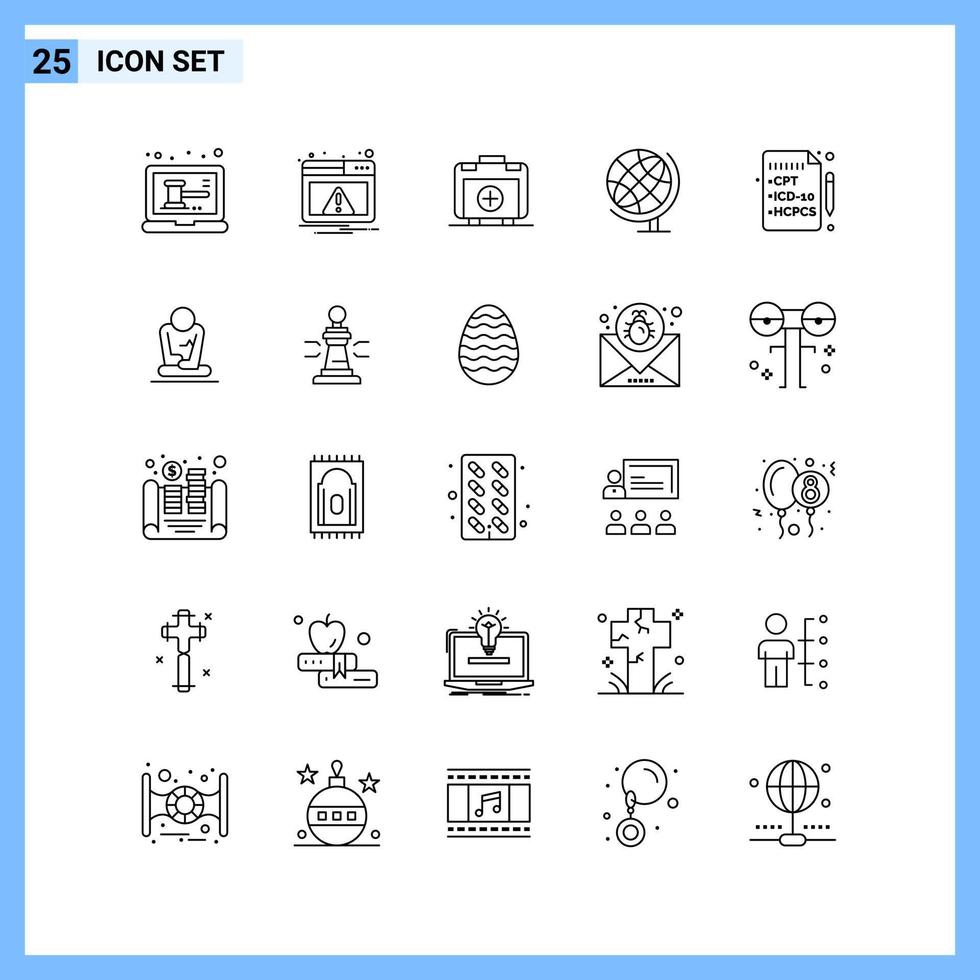 25 ícones estilo de linha de contorno criativo símbolos sinal de ícone de linha preta isolado no fundo branco vetor