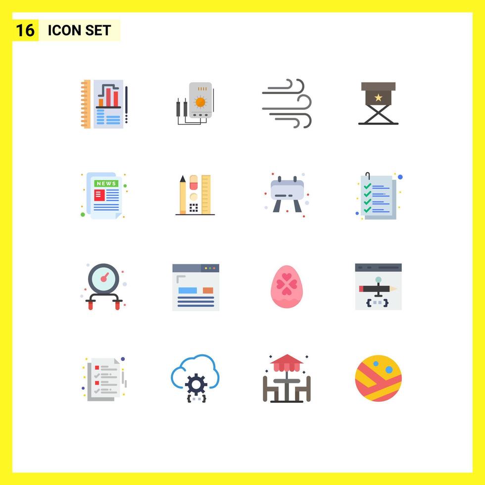 conjunto de 16 sinais de símbolos de ícones de interface do usuário modernos para cadeira de diretor de testador de notícias de papel pacote editável de elementos de design de vetores criativos