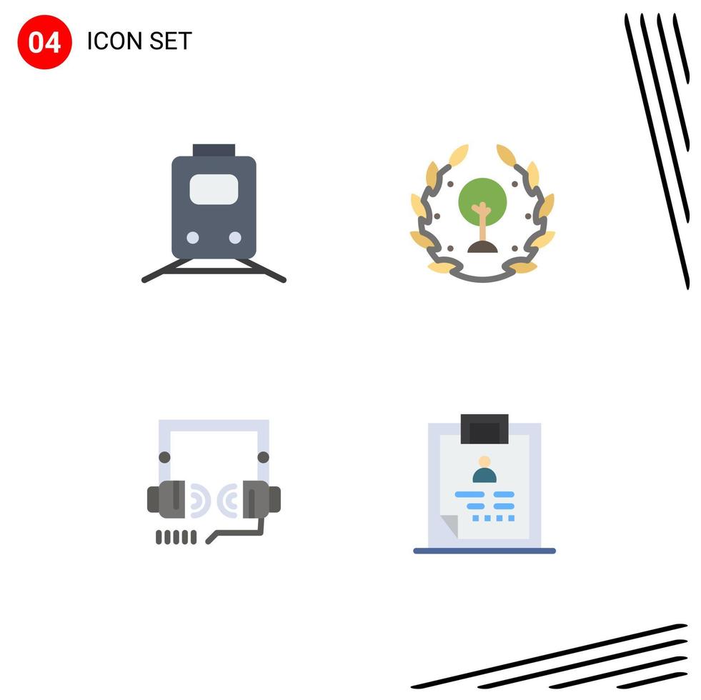 grupo de 4 sinais e símbolos de ícones planos para dia de transporte de fone de ouvido ferroviário seo elementos de design de vetores editáveis