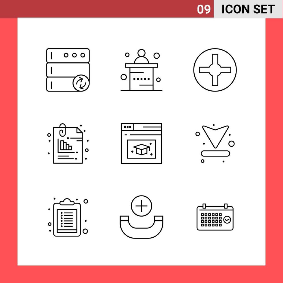 9 símbolos de contorno de estilo de linha de pacote de ícones em sinais simples de fundo branco para design geral vetor