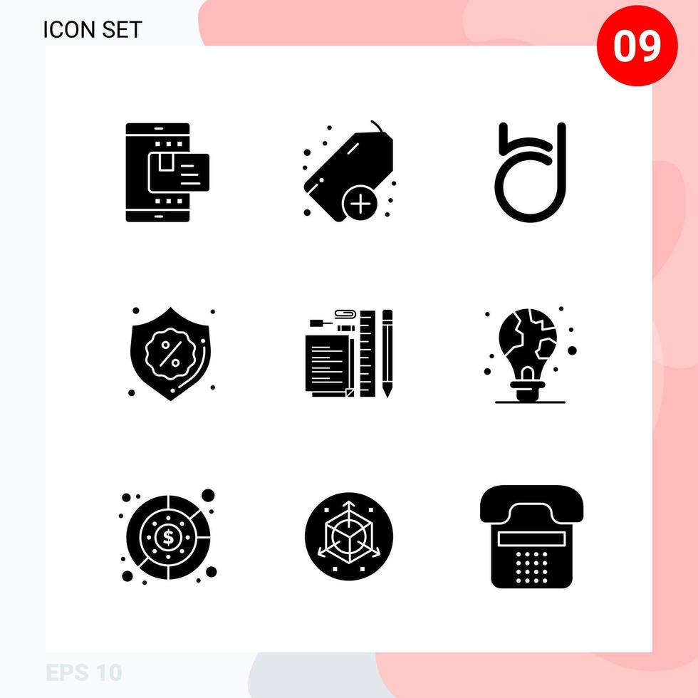 pacote vetorial de 9 ícones em pacote de glifos criativos de estilo sólido isolado em fundo branco para web e dispositivos móveis vetor