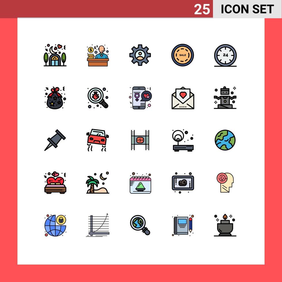 pacote de interface do usuário de 25 cores planas de linha preenchida básica do dia e controles de elementos de design de vetores editáveis de venda de compras