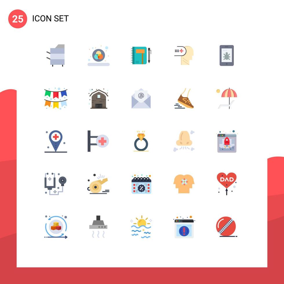 conjunto de 25 sinais de símbolos de ícones de interface do usuário modernos para bloco de desenho de pasta de trabalho de saúde médica elementos de design de vetores editáveis