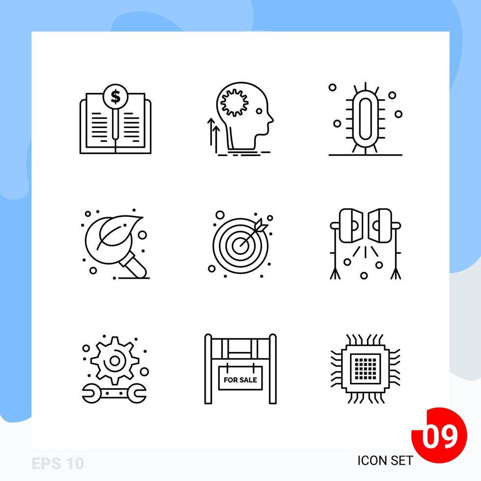 pacote moderno de 9 símbolos de contorno de linha de ícones isolados em fundo branco para design de sites vetor