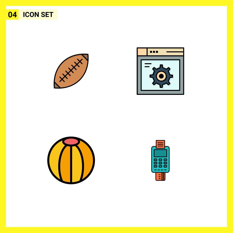 conjunto moderno de 4 cores e símbolos planos de linha preenchida, como elementos de design de vetores editáveis de bola de rúgbi afl gear rugby sydney
