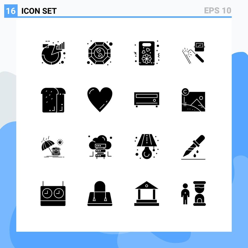 pacote de linha vetorial editável de 16 glifos sólidos simples da máquina ying de máscara da indústria apresenta elementos de design vetorial editáveis vetor