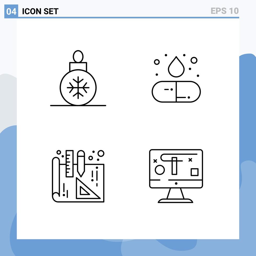 conjunto de pictogramas de 4 cores planas de linha preenchida simples de decoração de design de interiores de bola design de pílulas editáveis elementos de design vetorial vetor