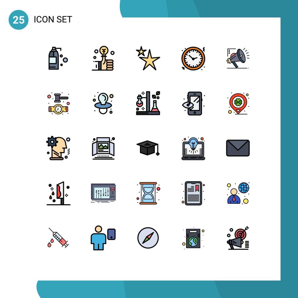 pacote de interface do usuário de 25 cores planas de linha preenchida básica de forma de marketing de automação de marketing relógio elementos de design de vetores editáveis de férias