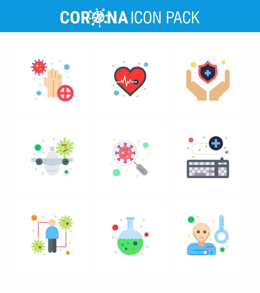 25 ícones de emergência de coronavírus design azul, como verificação de vírus, aviso de cuidados de saúde, férias, avião, coronavírus viral, elementos de design de vetor de doença de 2019nov