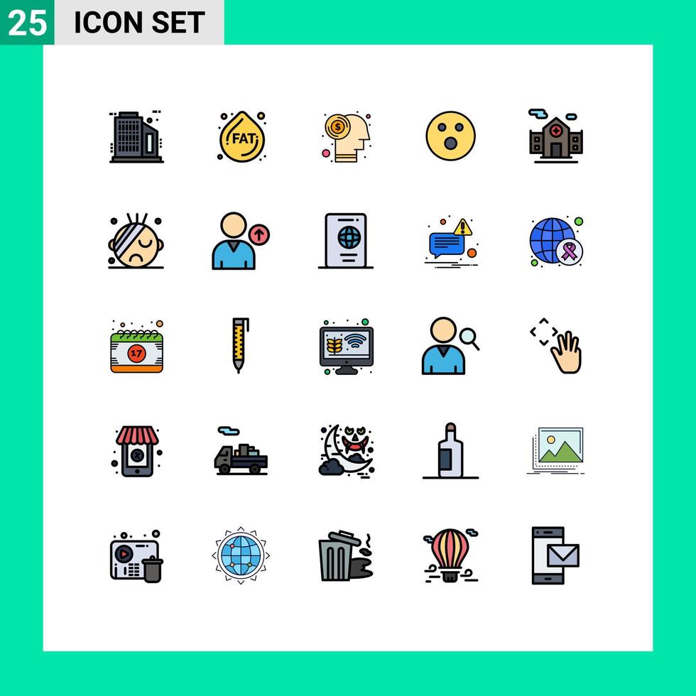 conjunto de pictogramas de 25 cores planas de linha preenchida simples de elementos de design de vetores editáveis de esportes hospitalares em dólar