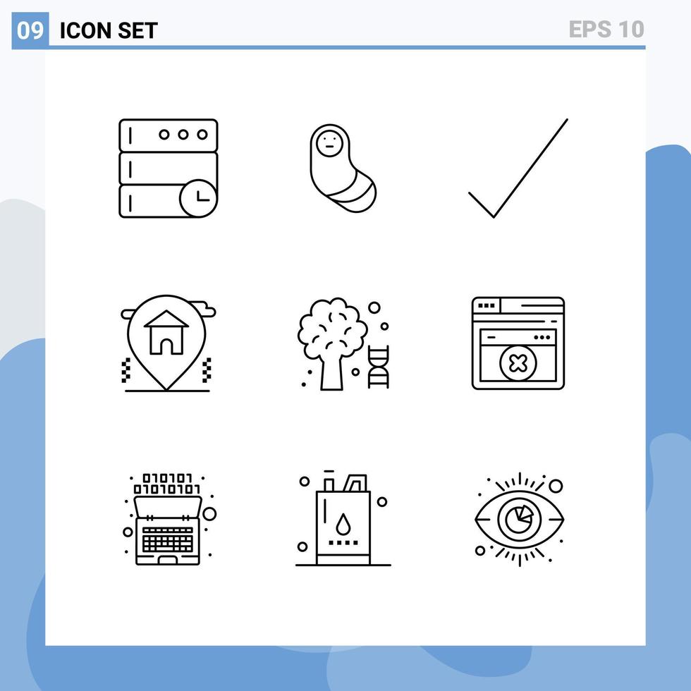 pacote de linha vetorial editável de 9 contornos simples de elementos de design de vetor editável de carrapato de ciência de página da web dna imobiliário