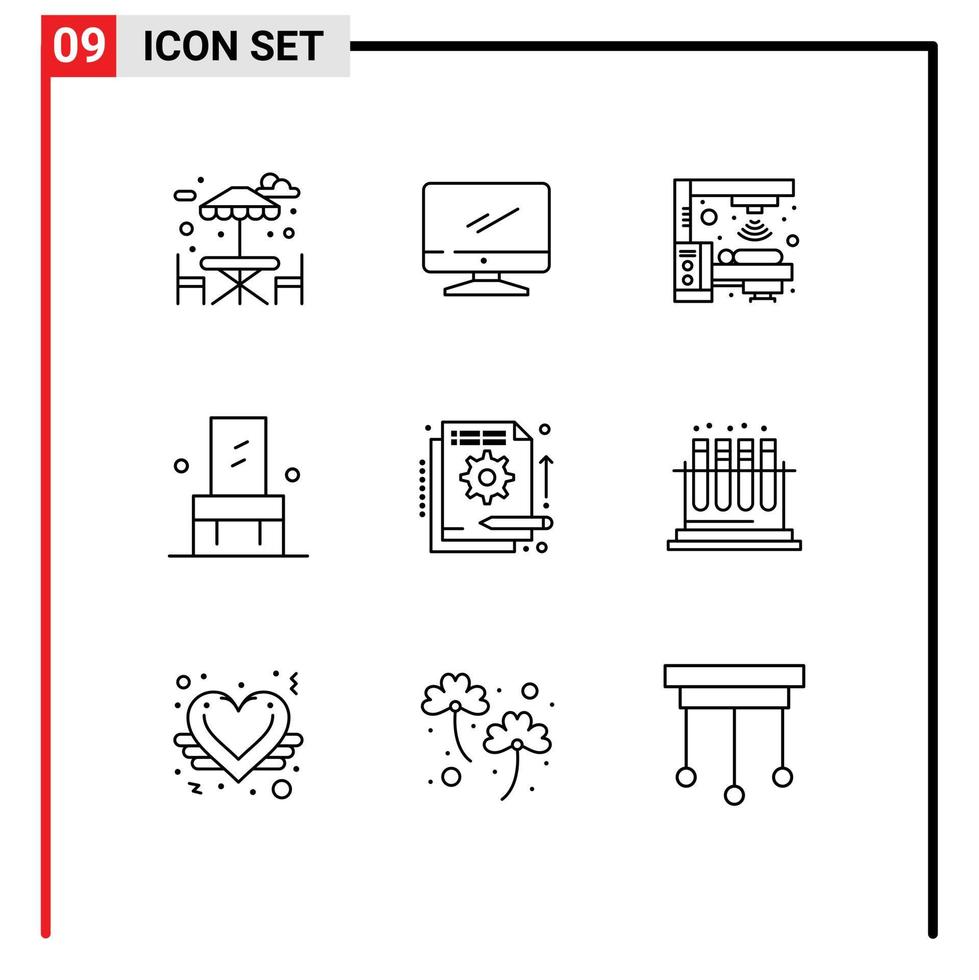 grupo de símbolos de ícones universais de 9 contornos modernos de elementos de design de vetores editáveis de cadeira de assento de fundo