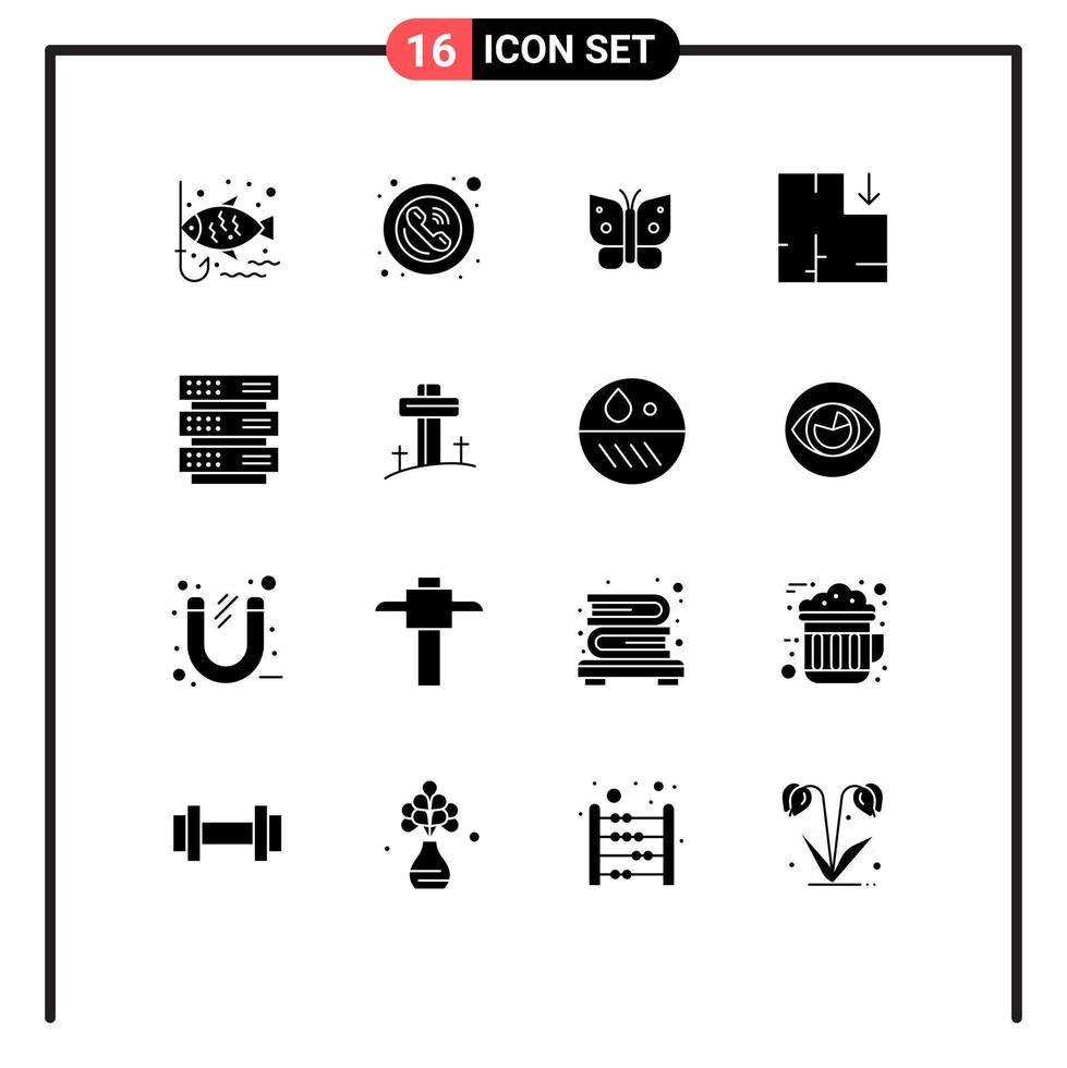 16 conceito de glifo sólido para sites móveis e aplicativos esquema de rack plano de telefone asas editáveis elementos de design vetorial vetor