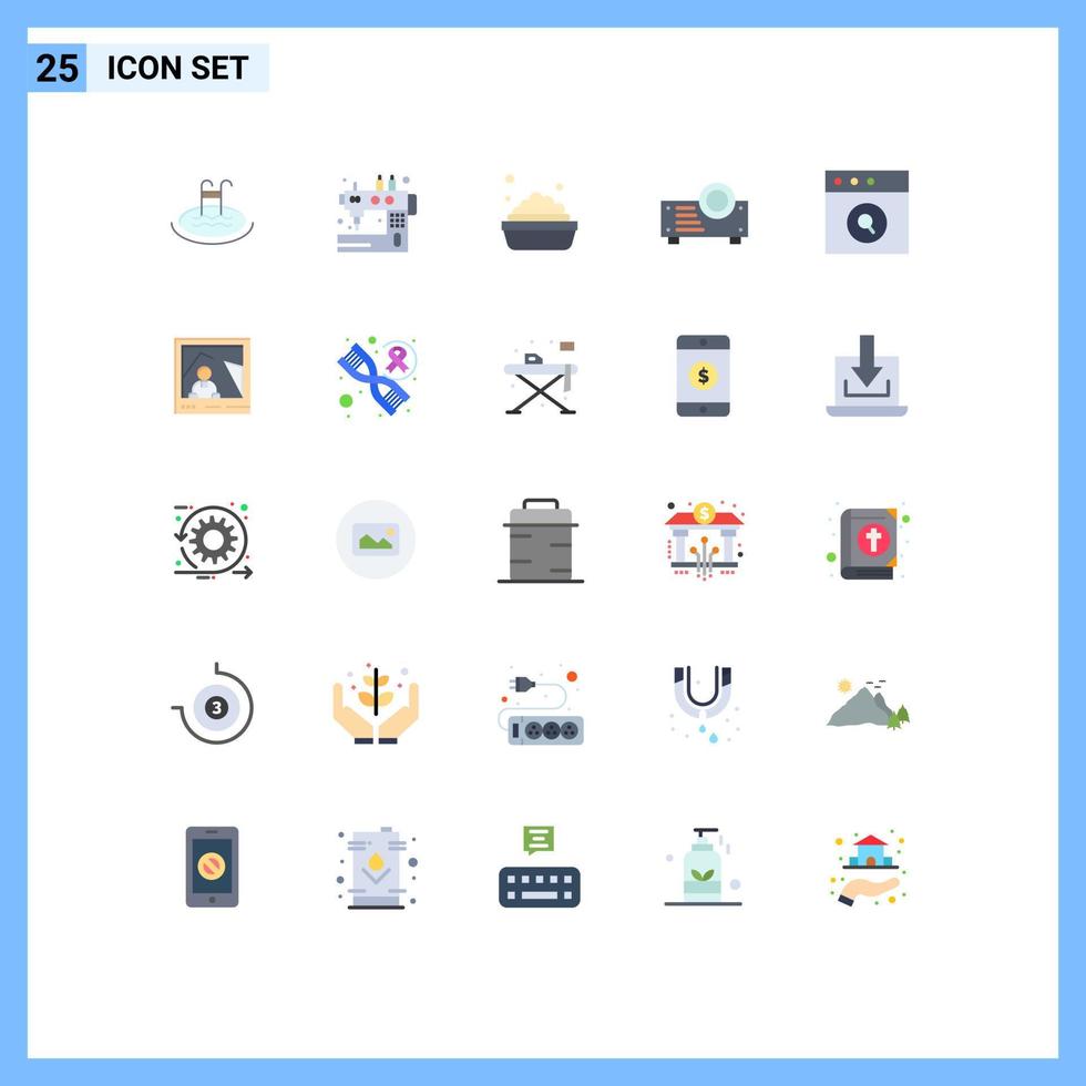 pacote de interface do usuário de 25 cores planas básicas do aplicativo de pesquisa, adaptando o dispositivo do projetor, elementos de design vetorial editáveis vetor