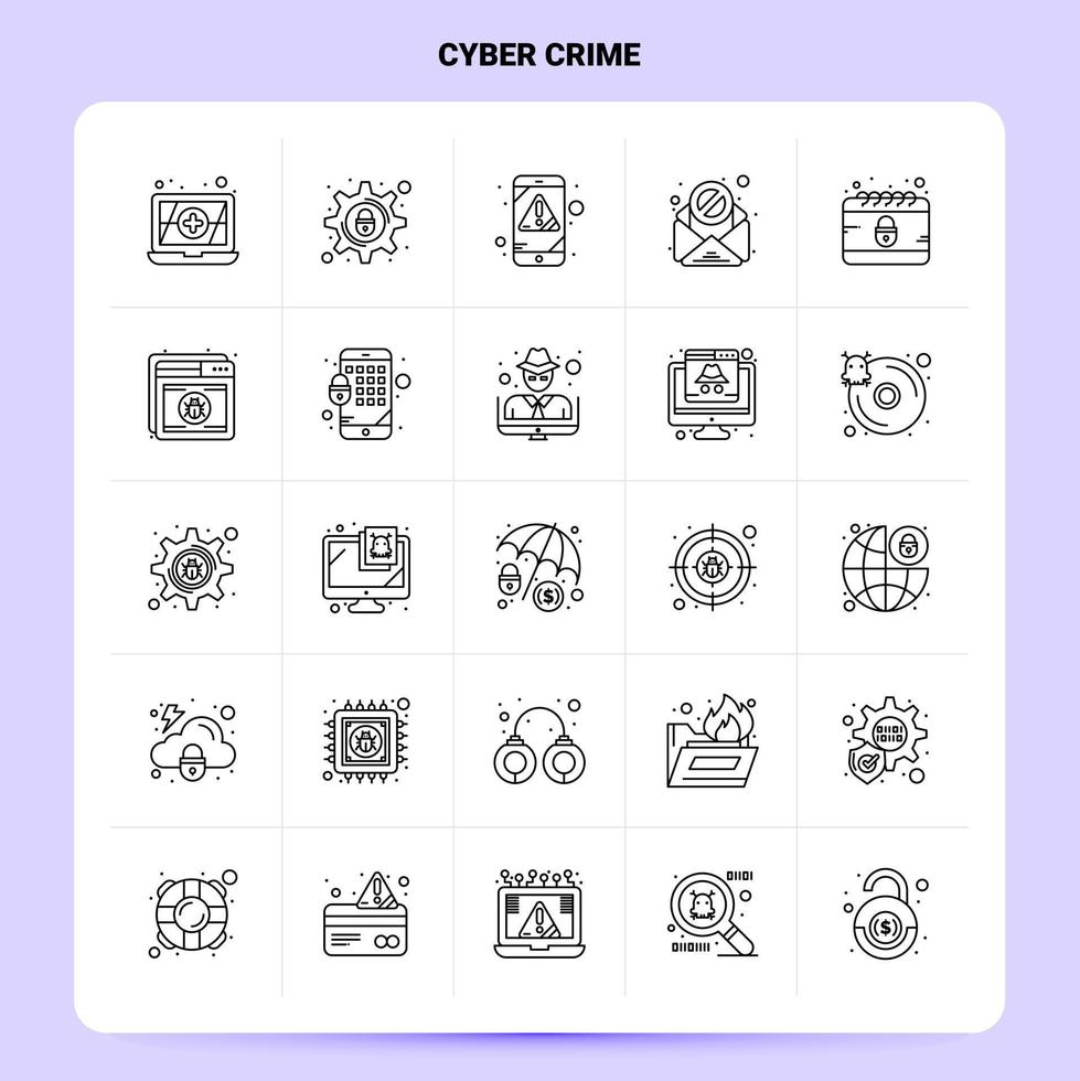 delinear 25 conjunto de ícones de crime cibernético vetor design de estilo de linha ícones pretos conjunto de pictograma linear pacote de ideias de negócios móveis e web design ilustração vetorial